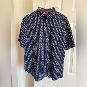 Johnston & Murphy Navy Short-Sleeve Button-Down with Cocktail Print